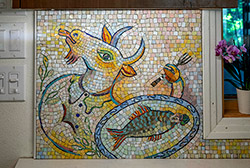 Celia Berry mosaic Chagall Inspired Kitchen Backsplash detail