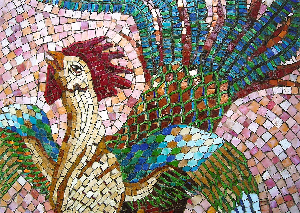 Celia Berry mosaic Rooster Detail